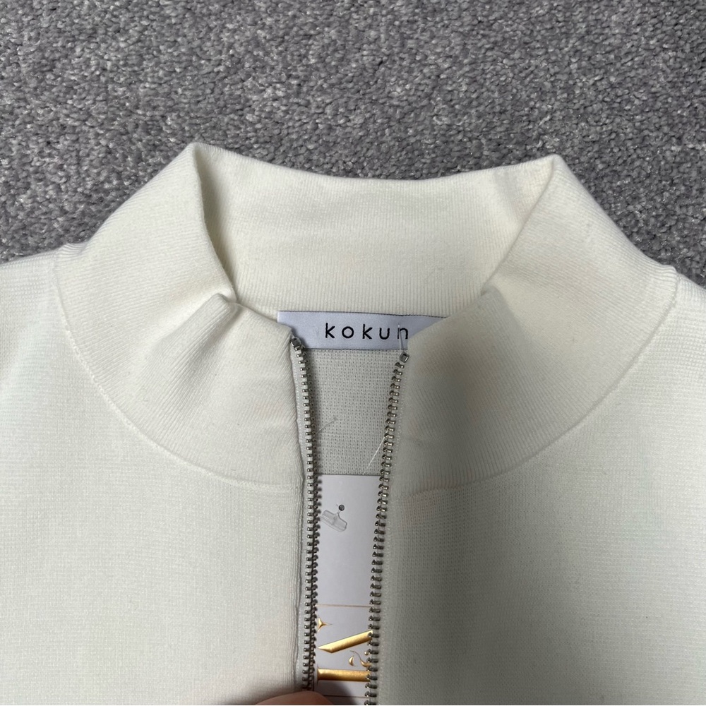 Kokun Cropped Cream Zip-Up Jacket 100% cotton Bomber Spring jacket size medium - Picture 5 of 8